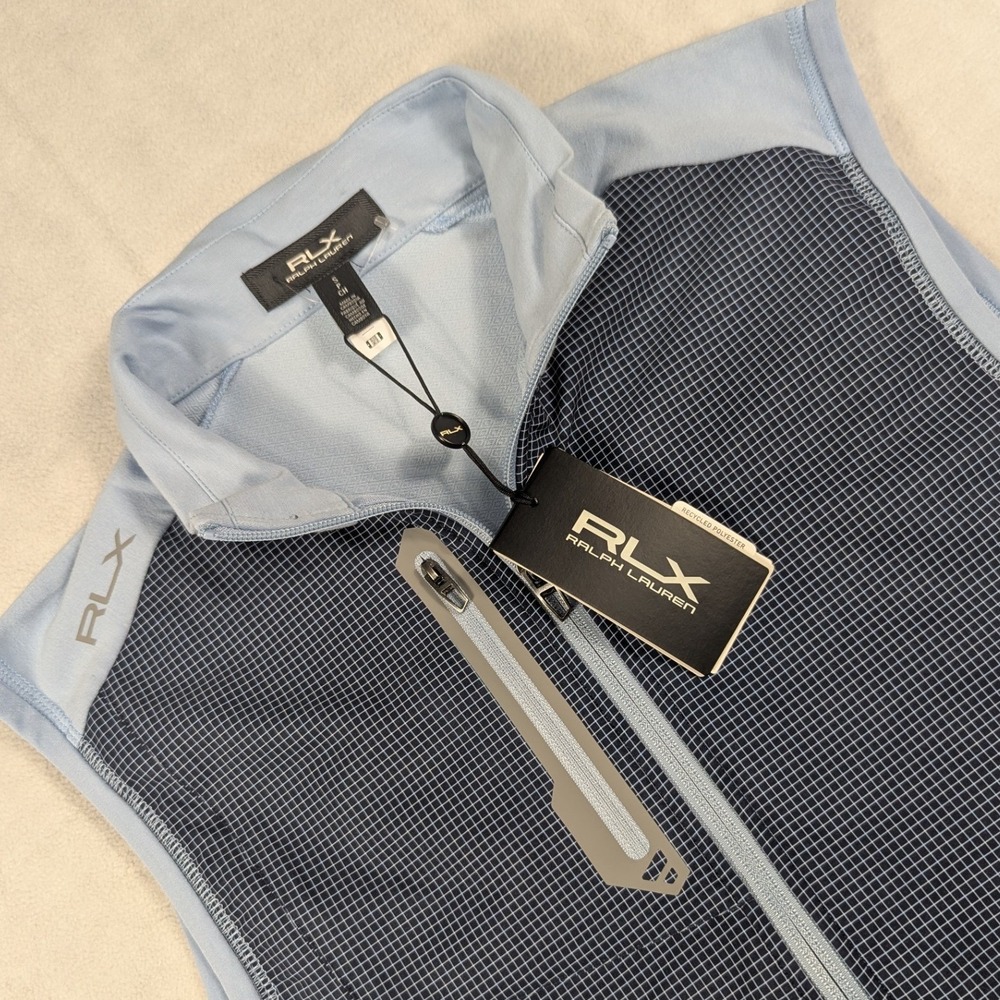 NEW RLX Ralph Lauren Mens Golf Concept 1 Vest Blue Tattersall Full Zip Medium